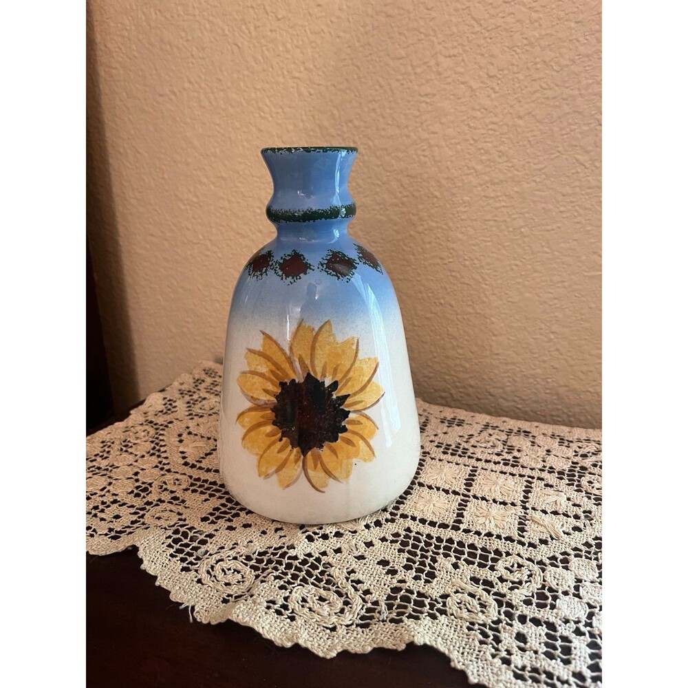 Vintage Flat Earth Sunflower Vase